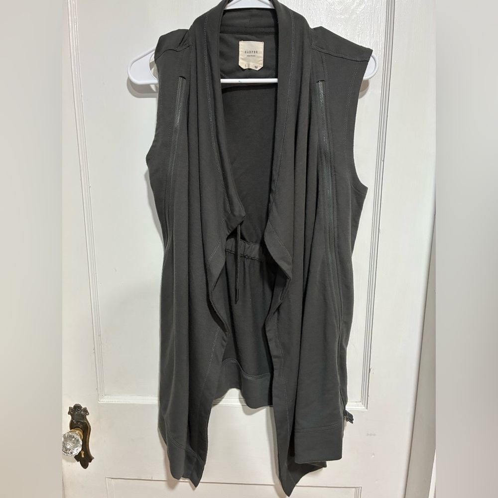 Harper Heritage Womens Gray Long Vest Zipper Detail Small